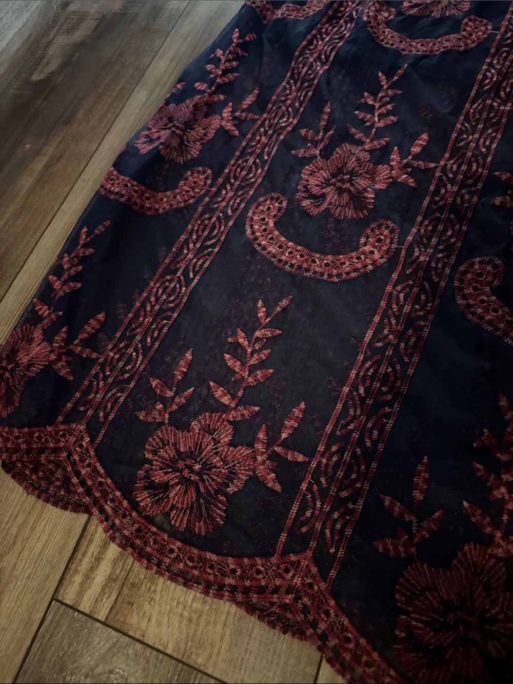 Altar’d State - Embroidered Navy and Burgundy Halter Maxi Dress - Picture 5 of 7
